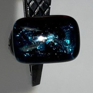 Migo Gallery (S. Korea) Black w/Blue Burst Plastic Dome Ring - Size 7